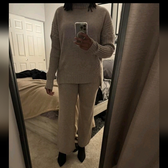 Turtleneck Drop Shoulder Split Hem Sweater & Knit Pants - Picture 8 of 8